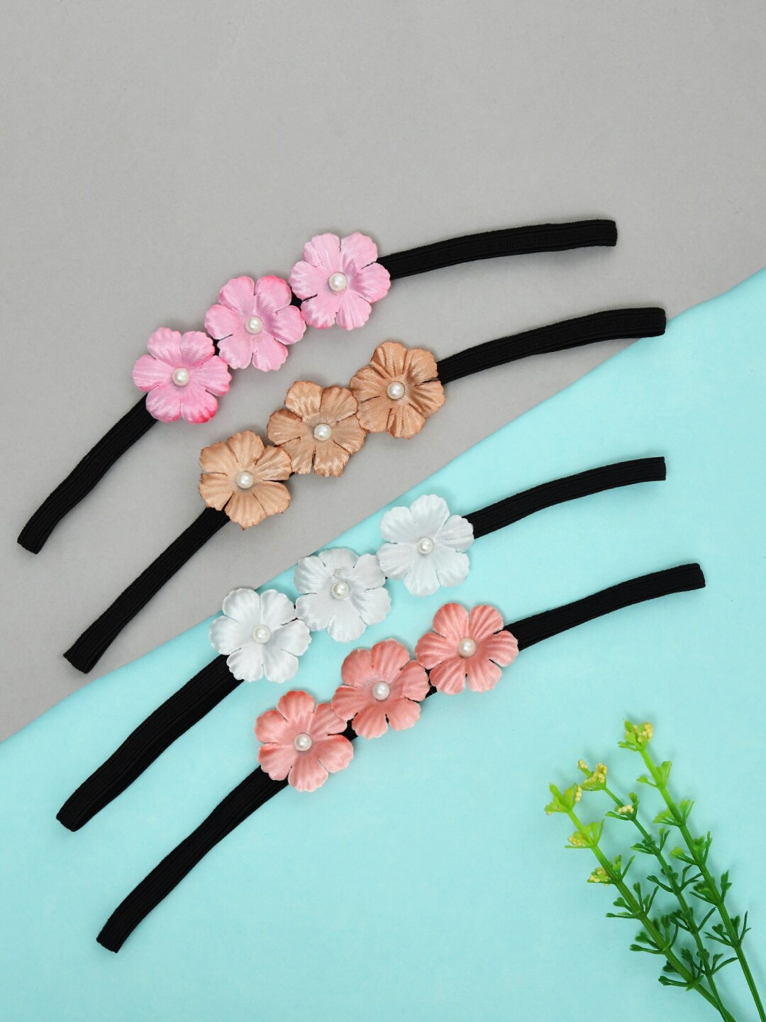 

FUNKRAFTS Girls Set of 4 Floral Hairbands, Pink