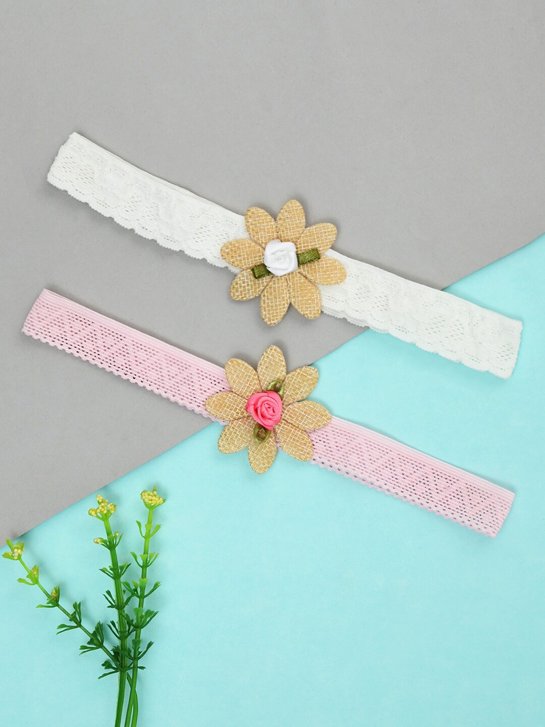 FUNKRAFTS Girls Set of 2 Floral Lace Hairbands, White