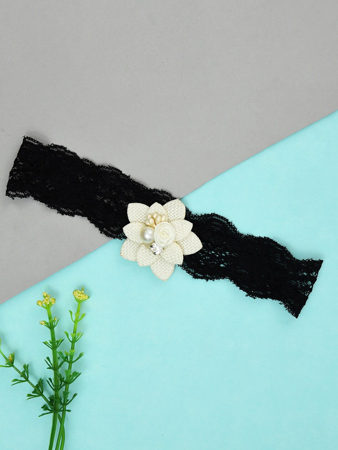 FUNKRAFTS Girls Lace Floral Hairband, White