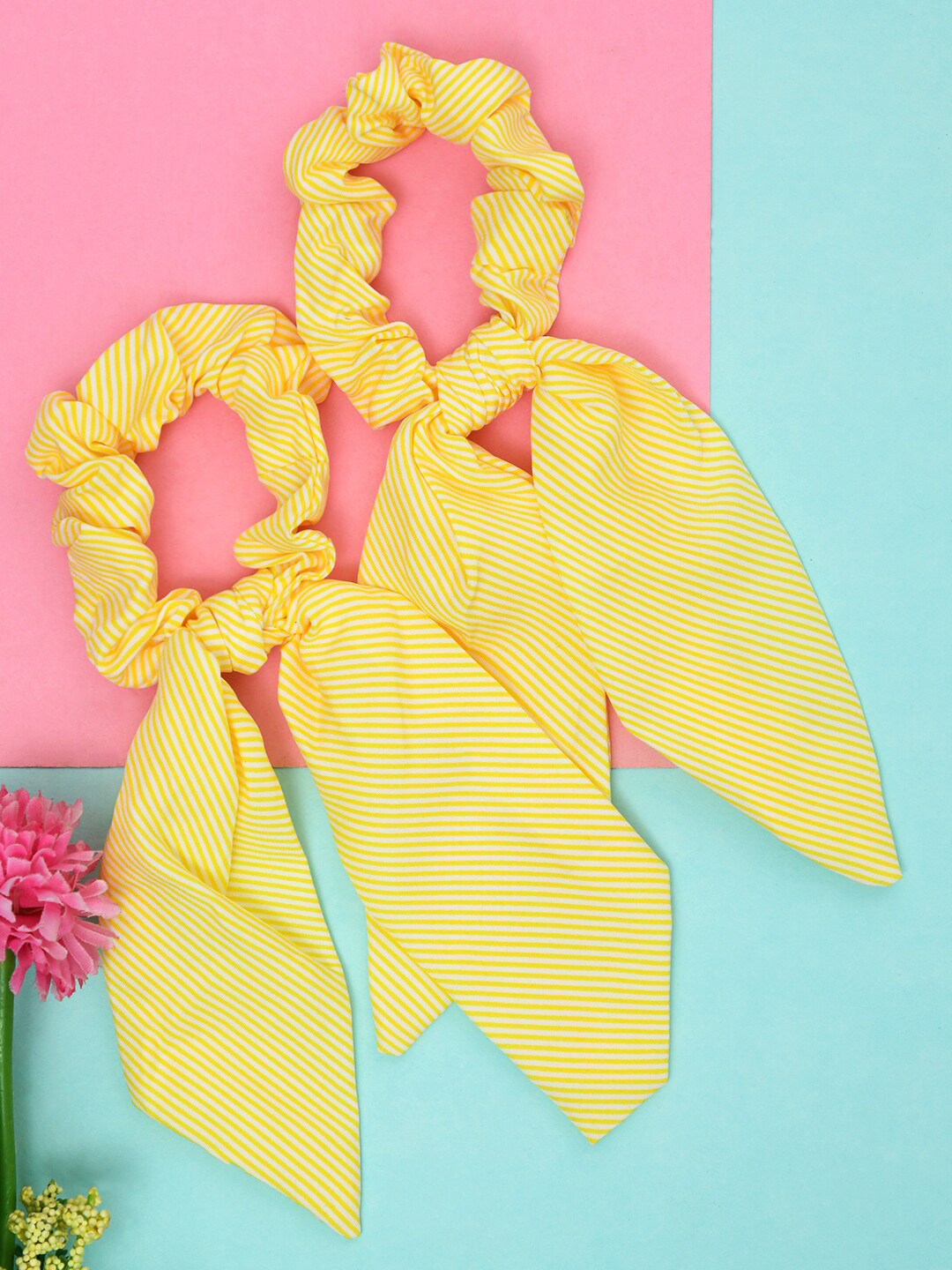 

FUNKRAFTS Girls Set of 2 Striped Ponytail Holders, Yellow