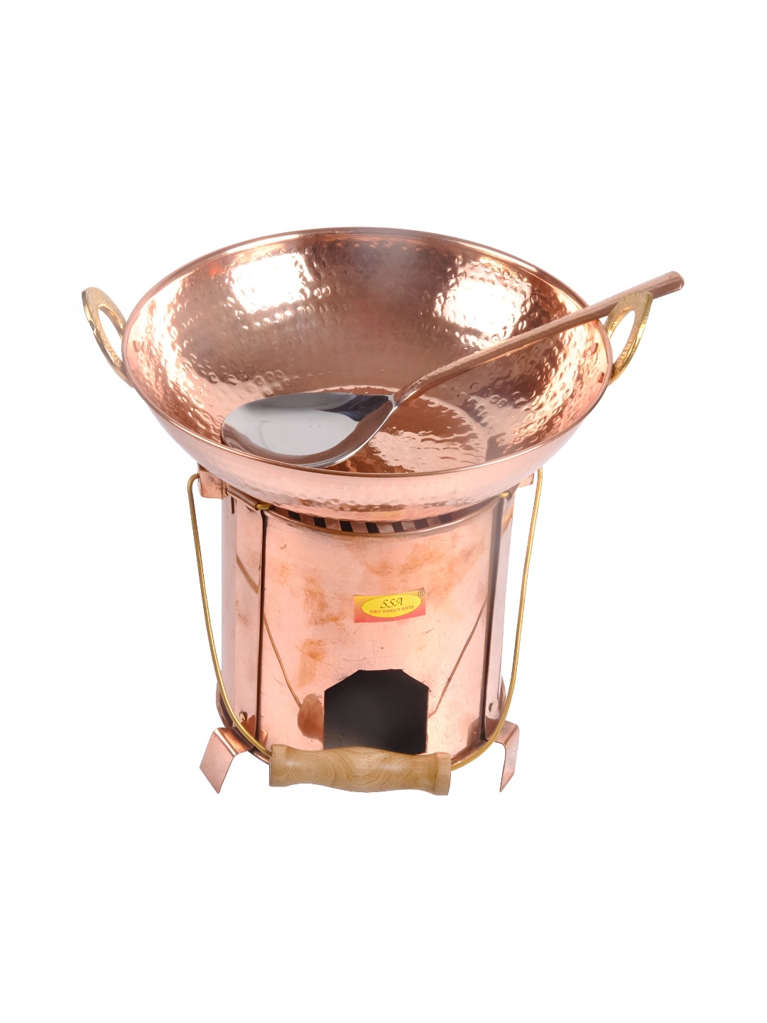 

Shivshakti Arts Copper-Toned 3 Pcs Sigdi & 1 Kadai & 1 Spoon