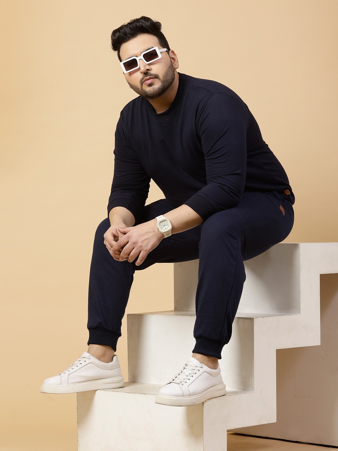 

Rigo Plus Size Terry Cotton Tracksuit, Navy blue