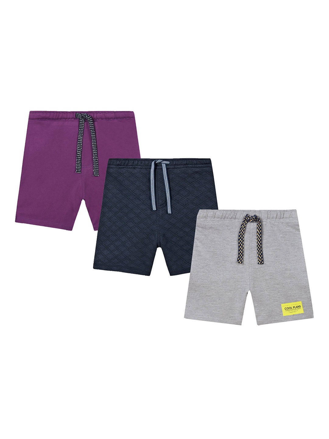 

Anthrilo Boys Pack Of 3 Mid-Rise Lightweight Pure Cotton Shorts, Purple