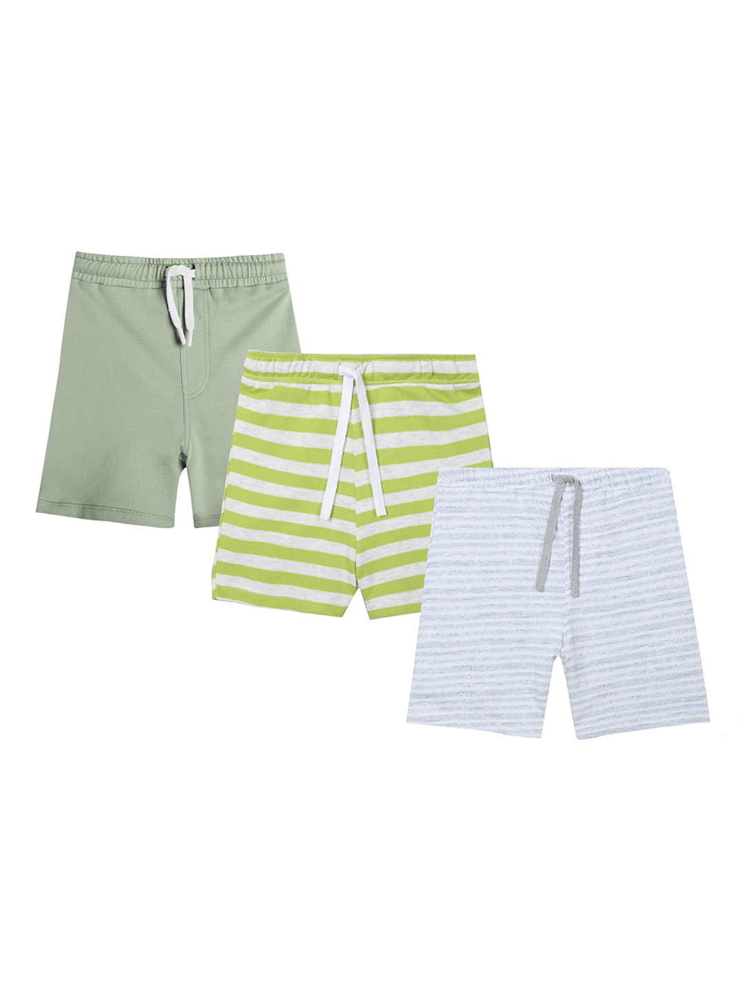 

Anthrilo Boys Pack Of 3 Mid-Rise Striped Lightweight Pure Cotton Shorts, Green
