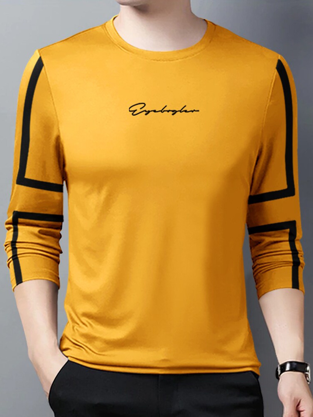

Eyebogler Typography Round Neck Regular Fit Cotton Casual T-shirt, Mustard