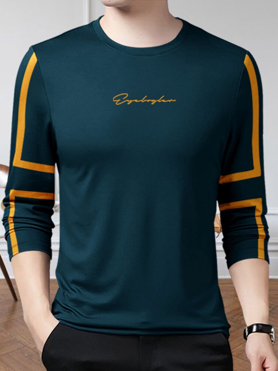 

Eyebogler Typography Round Neck Regular Fit Cotton Casual T-shirt, Teal