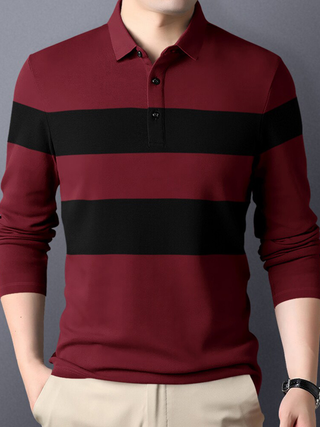

Eyebogler Striped Polo Collar Regular Fit Cotton Casual T-shirt, White