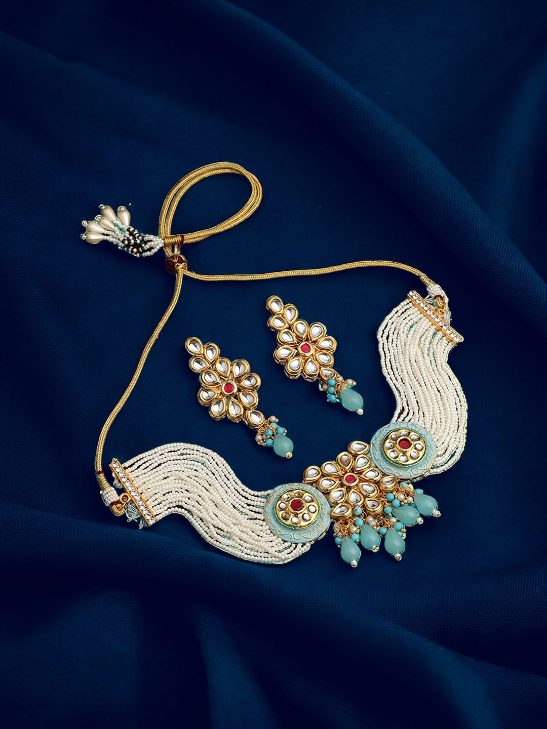 

ASMITTA JEWELLERY Gold Plated Kundan Studded & Beaded Jewellery Set