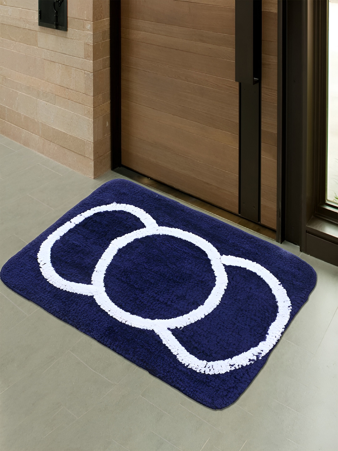 

Kuber Industries Blue & Grey 2 Pcs Geometric Pattern Anti Slip Absorbent Fluffy Doormat