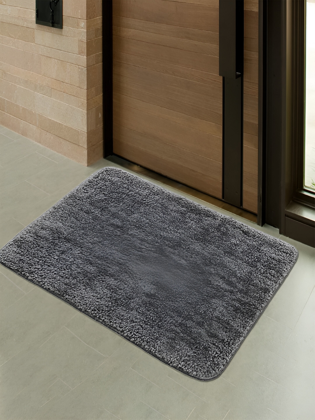 

Kuber Industries Black & Grey 2 Pieces Anti-Slip Absorbent Fluffy Doormats