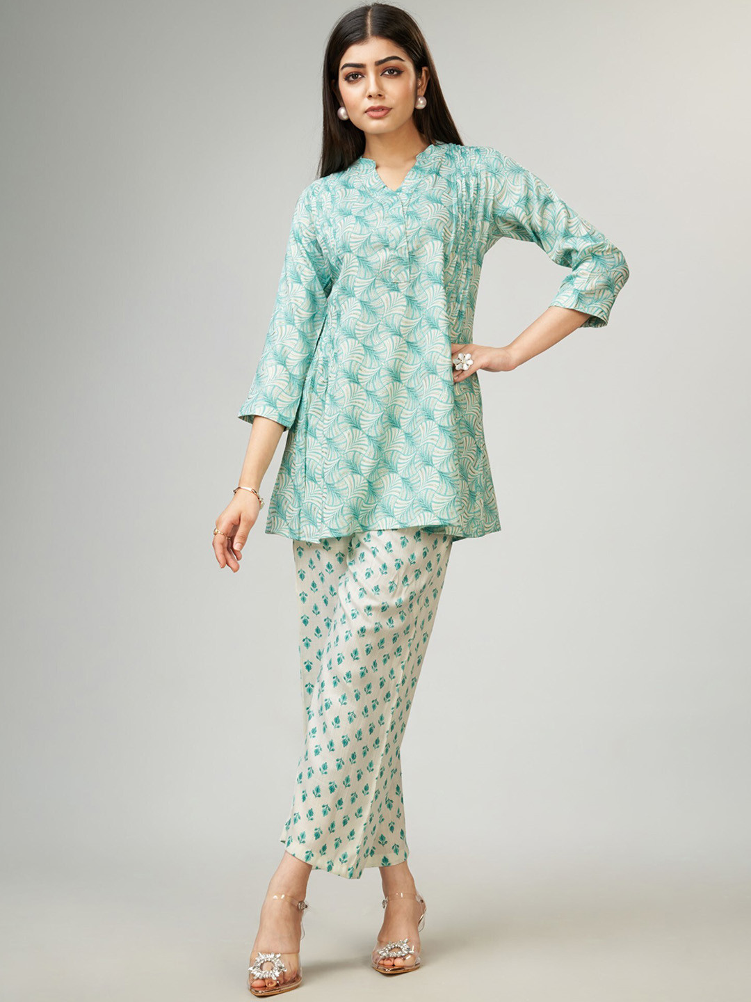 

ZARIMO Printed Tunic With Trousers, Sea green
