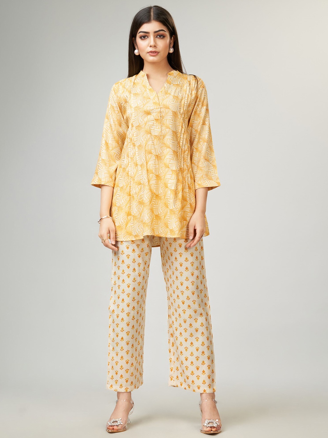 

ZARIMO Printed Tunic With Trousers, Yellow