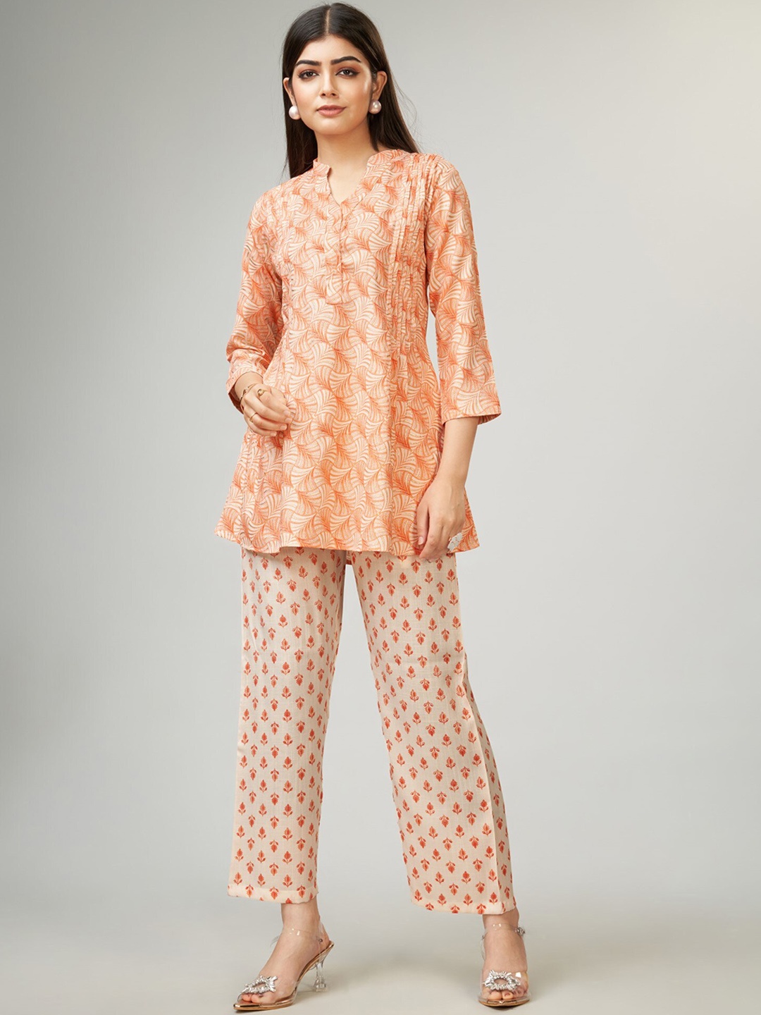 ZARIMO Printed Tunic With Trousers Co-Ords, Orange