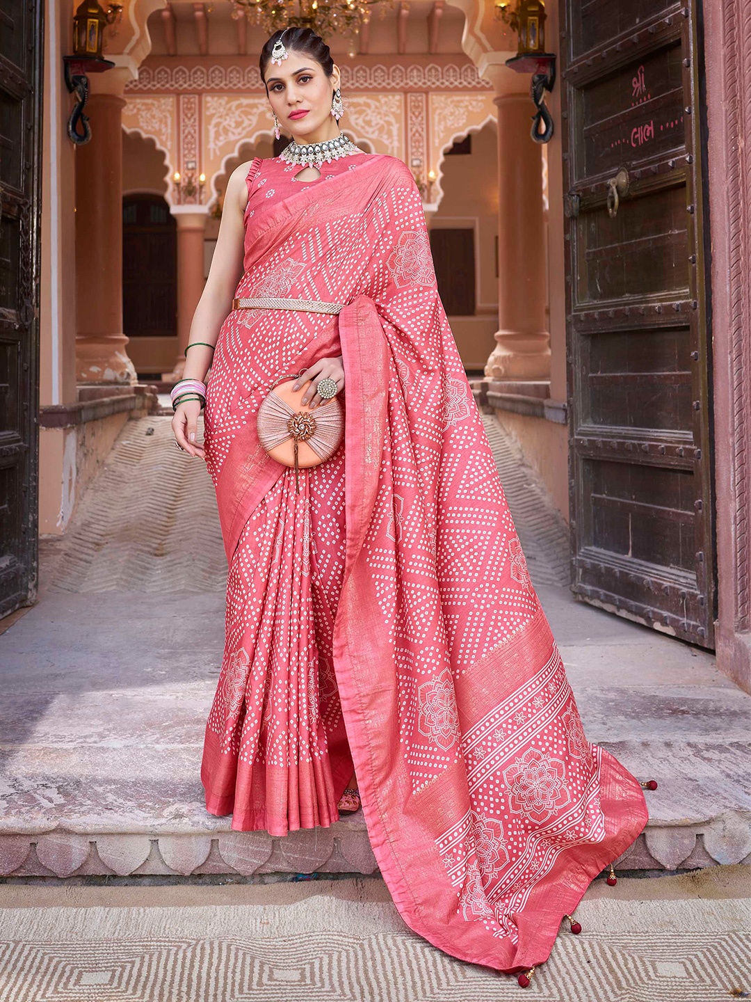 

Mitera Bandhani Silk Bandhani Saree, Peach