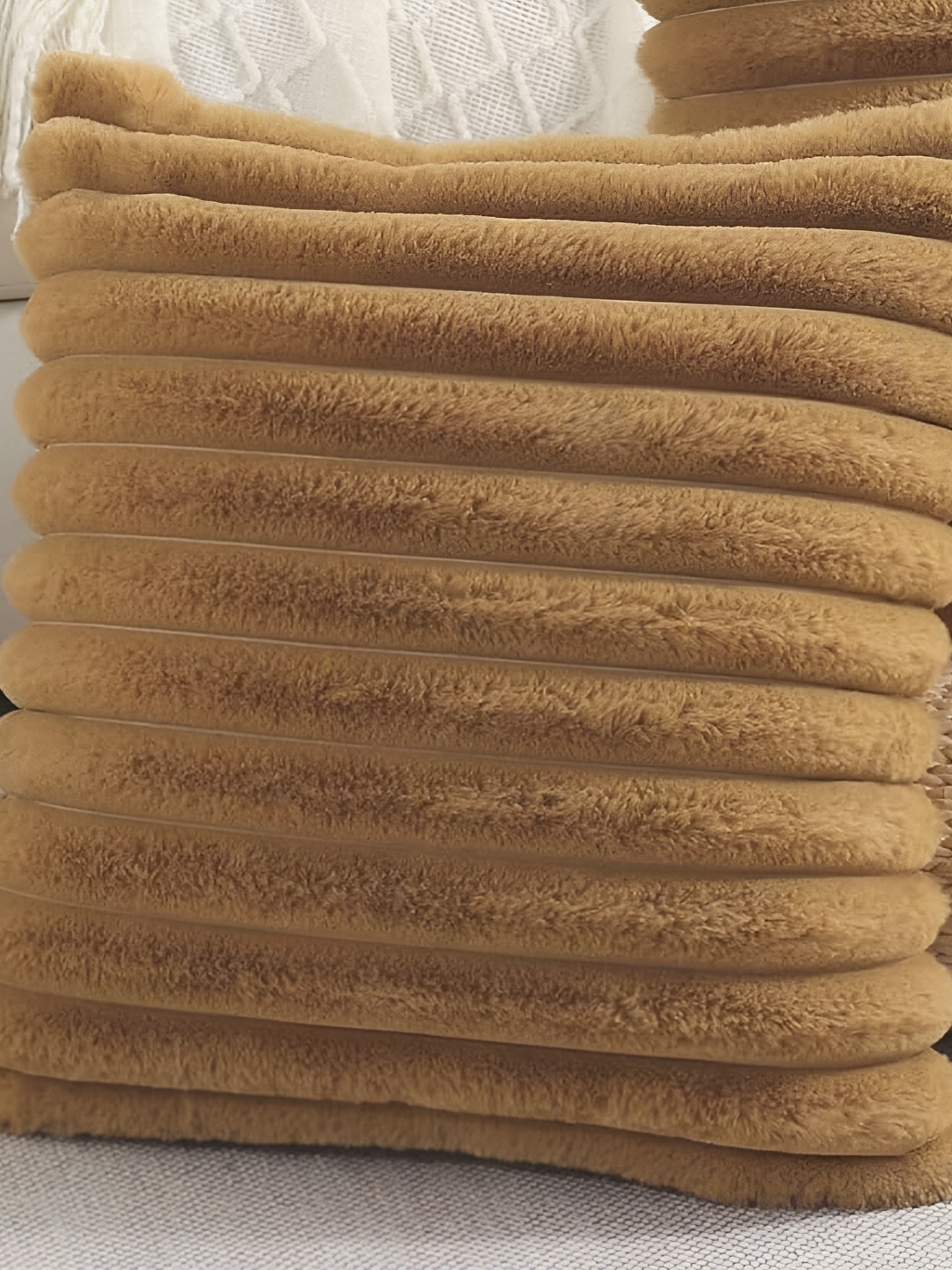 

MONKDECOR Brown Striped Velvet Square Cushion Covers