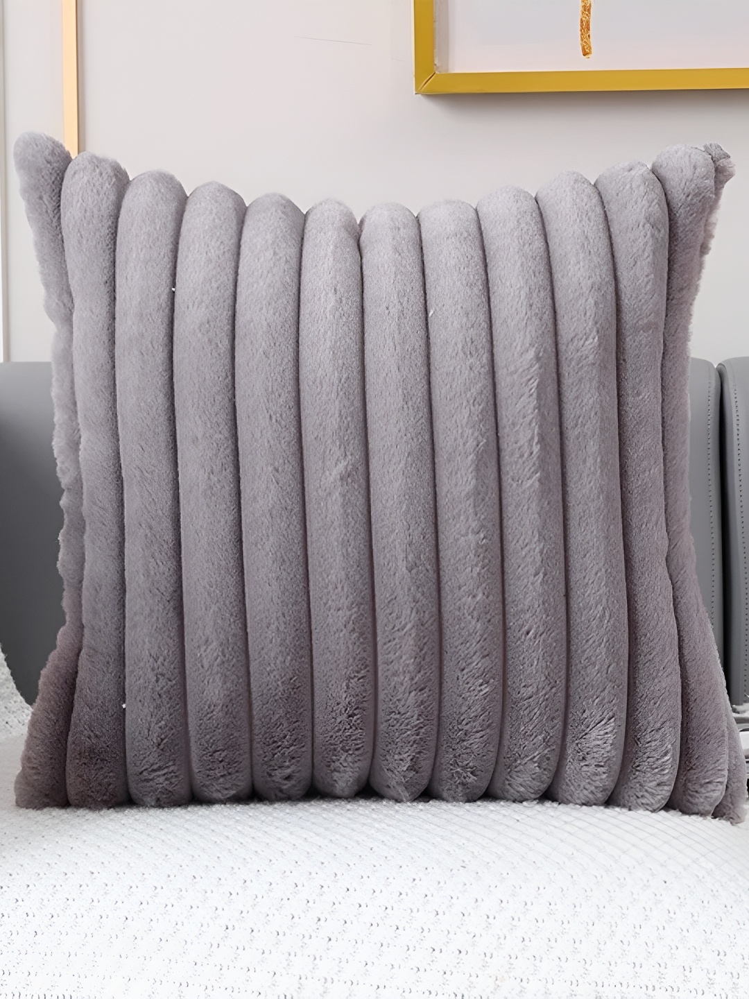 

MONKDECOR Grey Striped Velvet Square Cushion Covers