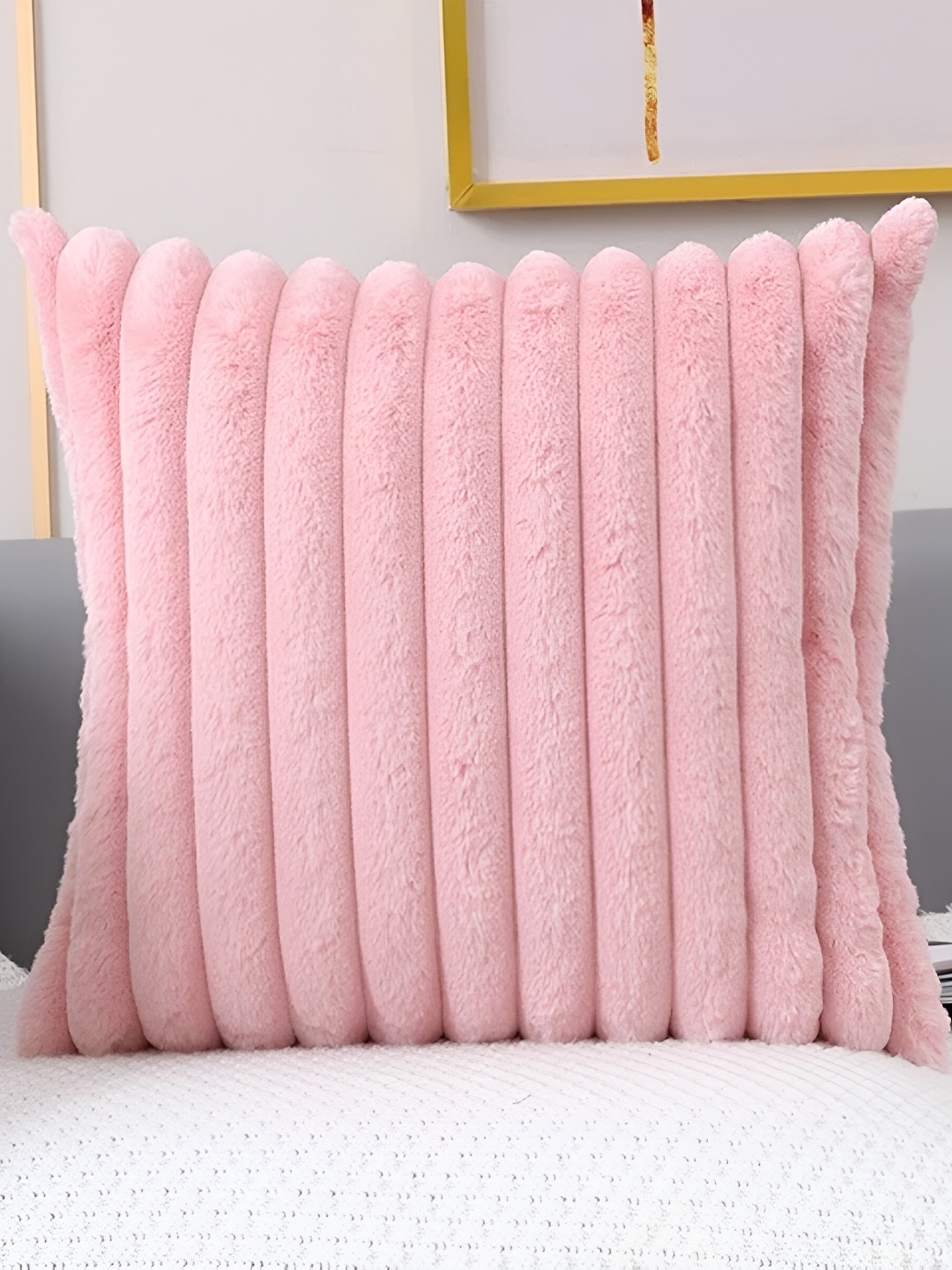 

MONKDECOR Pink Striped Velvet Square Cushion Covers