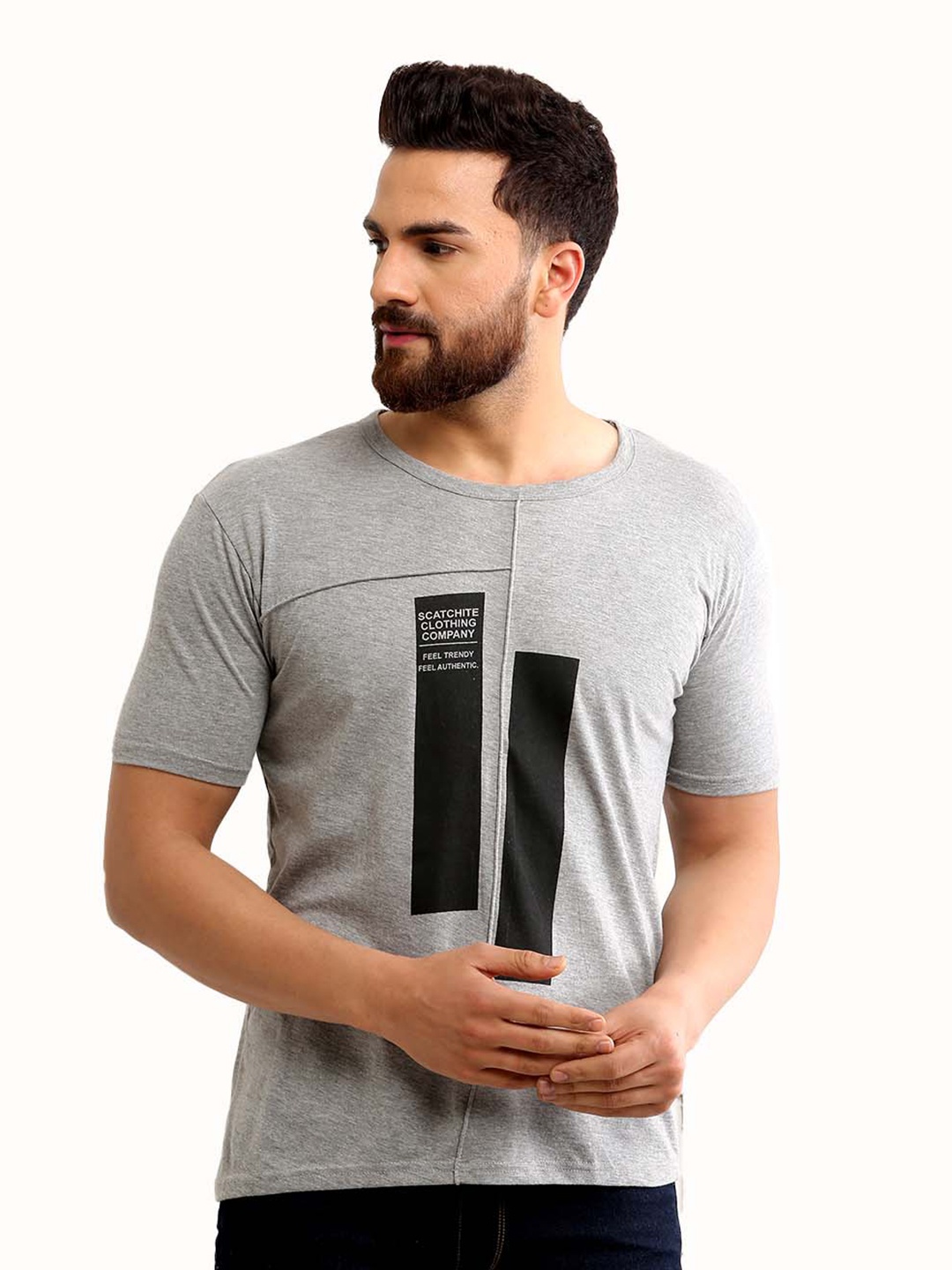 

BAESD Typography Printed Round Neck Cotton Regular Fit T-shirt, Grey