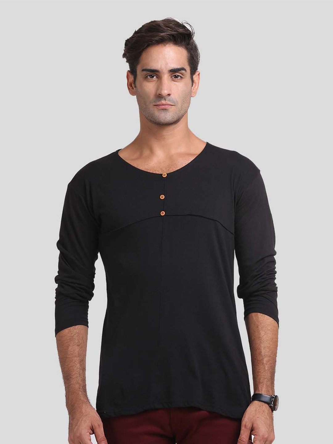 

BAESD Henley Neck New Basics Cotton Regular Fit T-shirt, Black