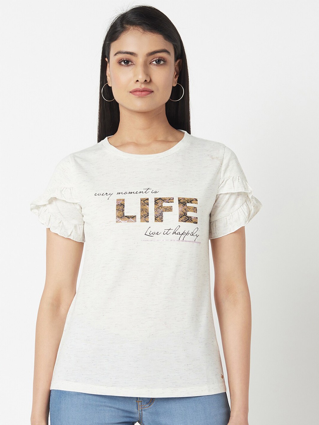 

Miss Grace Typography Printed Round Neck Top, Off white