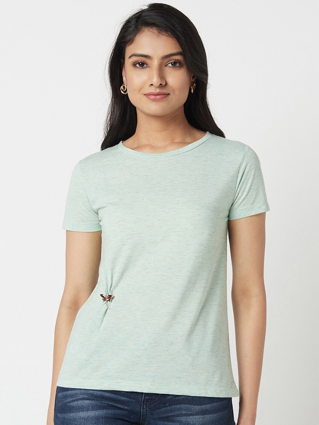 

Miss Grace Round Neck Short Sleeves Top, Green
