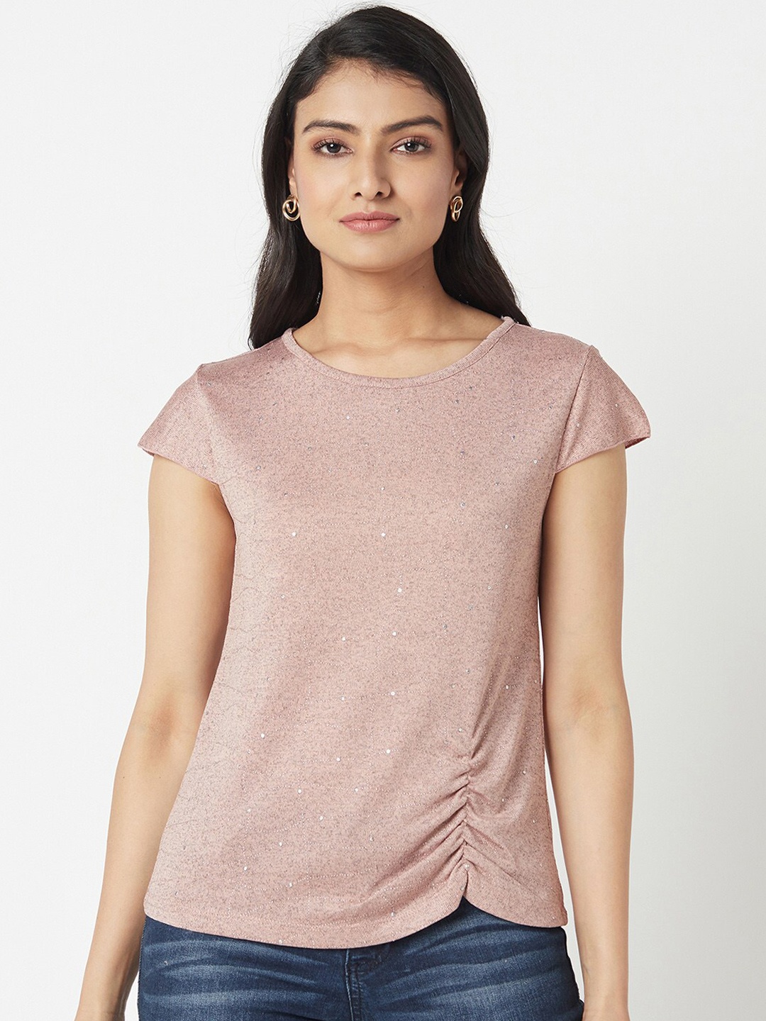 

Miss Grace Ruched Cap Slevee Top, Pink