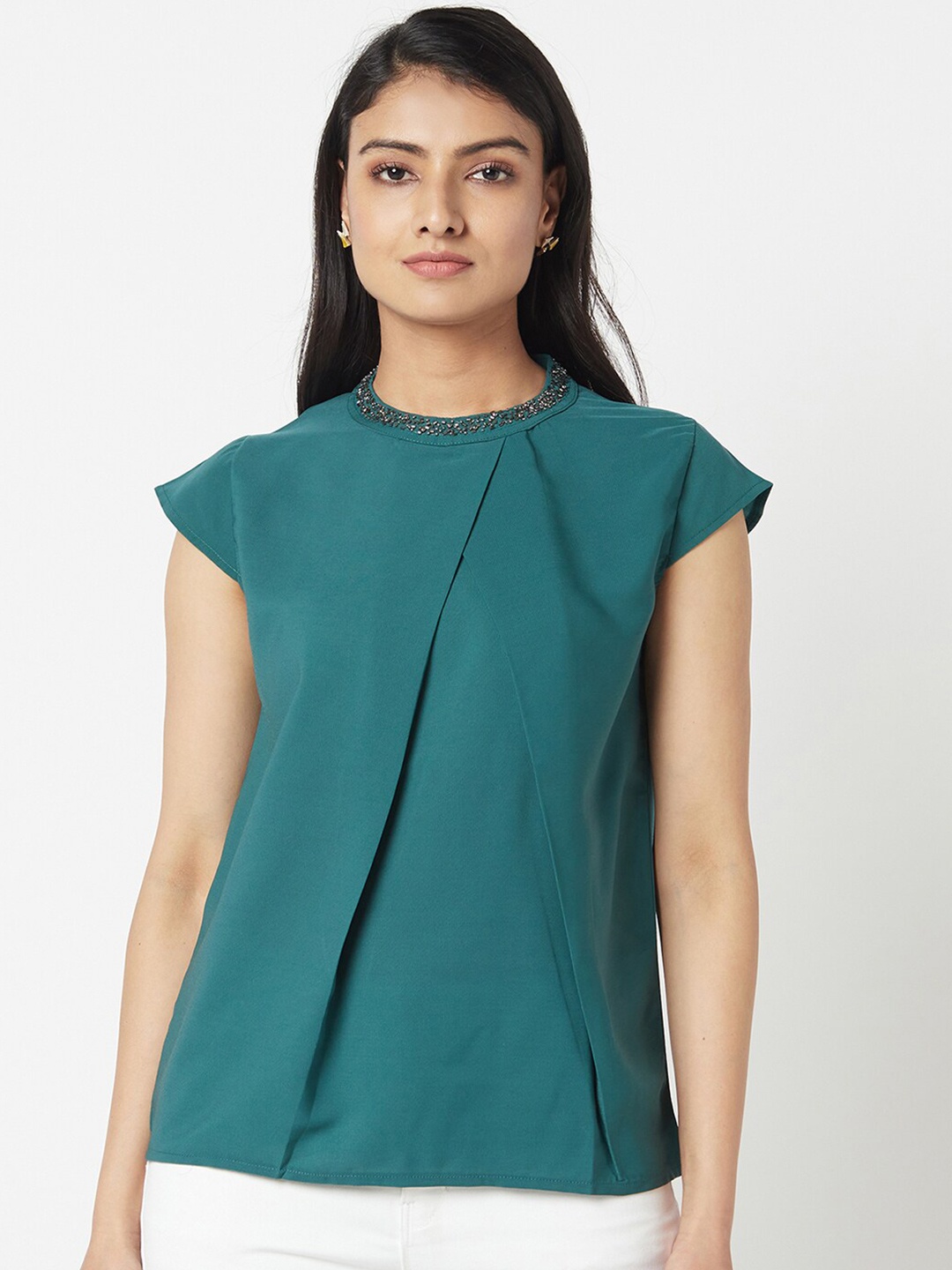 

Miss Grace Cap Sleeves Embellished Top, Green