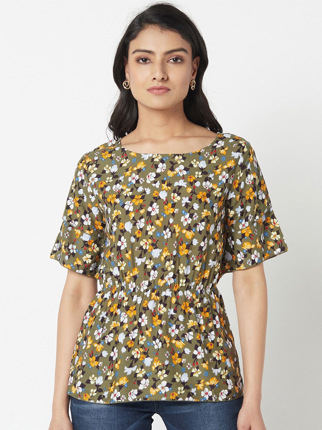 

Miss Grace Floral Printed Round Neck Top, Green