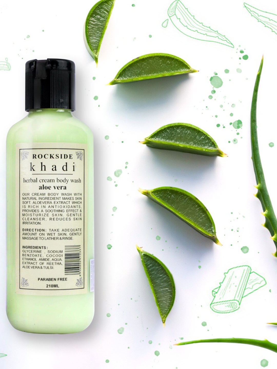 

ROCKSIDE KHADI Set of 3 Aloe Vera Herbal Cream Body Wash - 210ml Each, Green