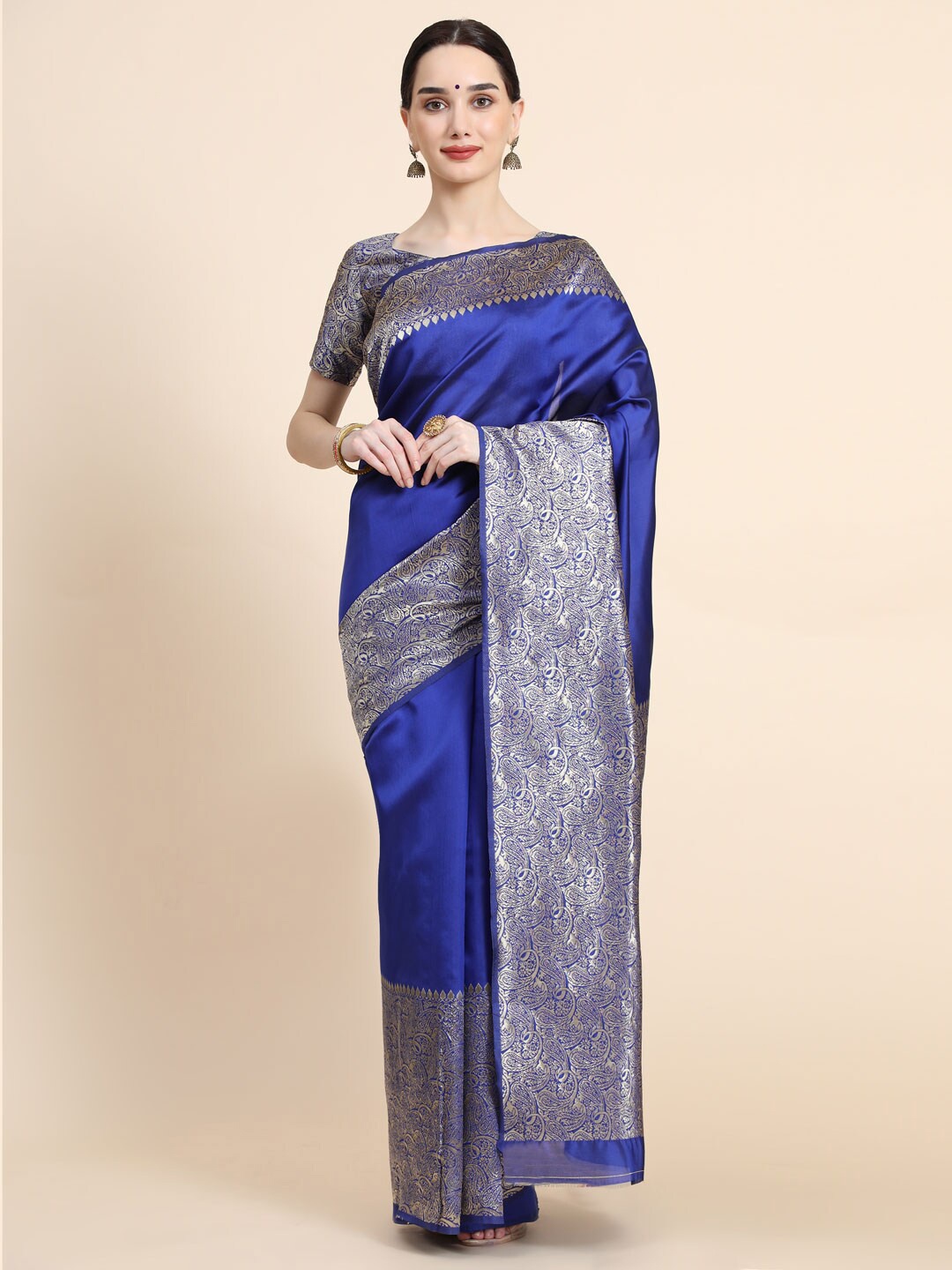 

SHIJILA Woven Design Zari Pure Silk Kanjeevaram Saree, Blue
