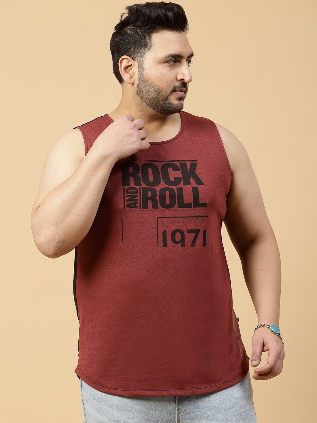 

Rigo Plus Size Printed Jersey Cotton Slim Fit Gym T Shirt Vests, Maroon