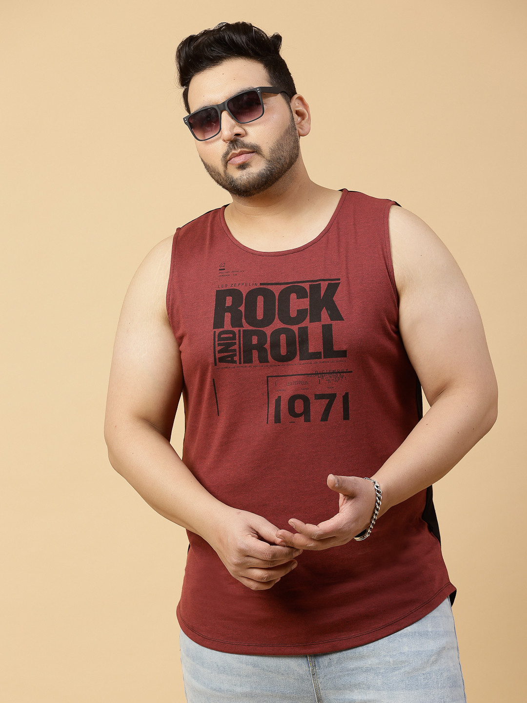 

Rigo Plus Size & Printed Cotton Sleeveless T-Shirt Vest, Maroon