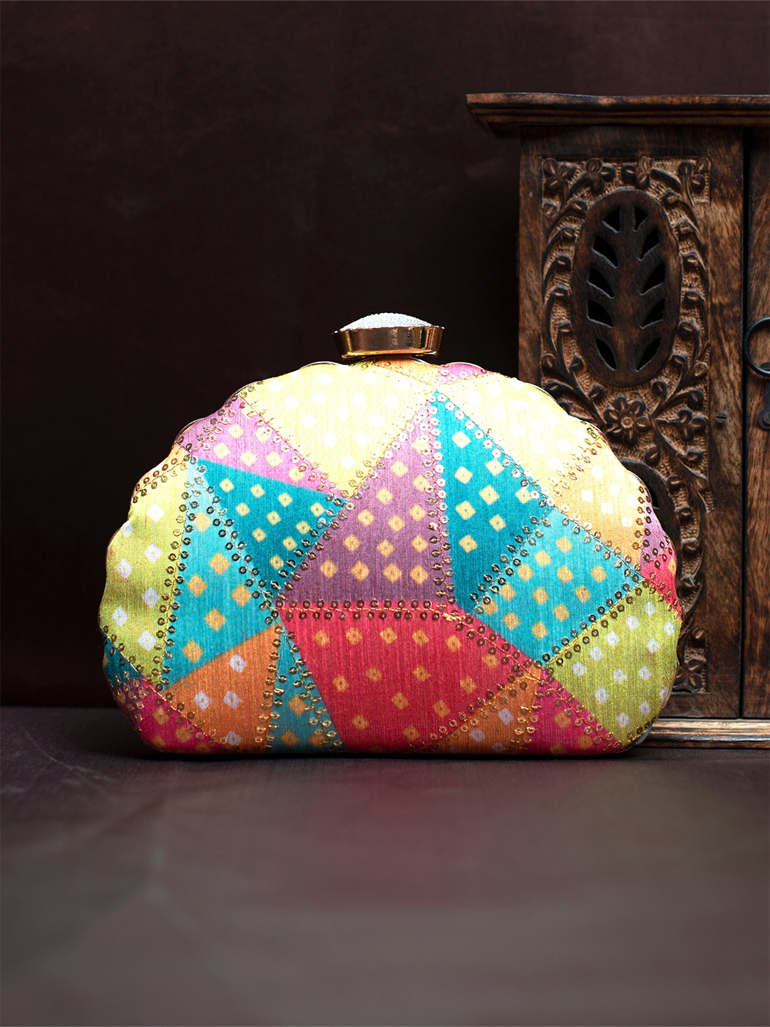 

ARTKLIM Printed Embellished Box Clutch, Green