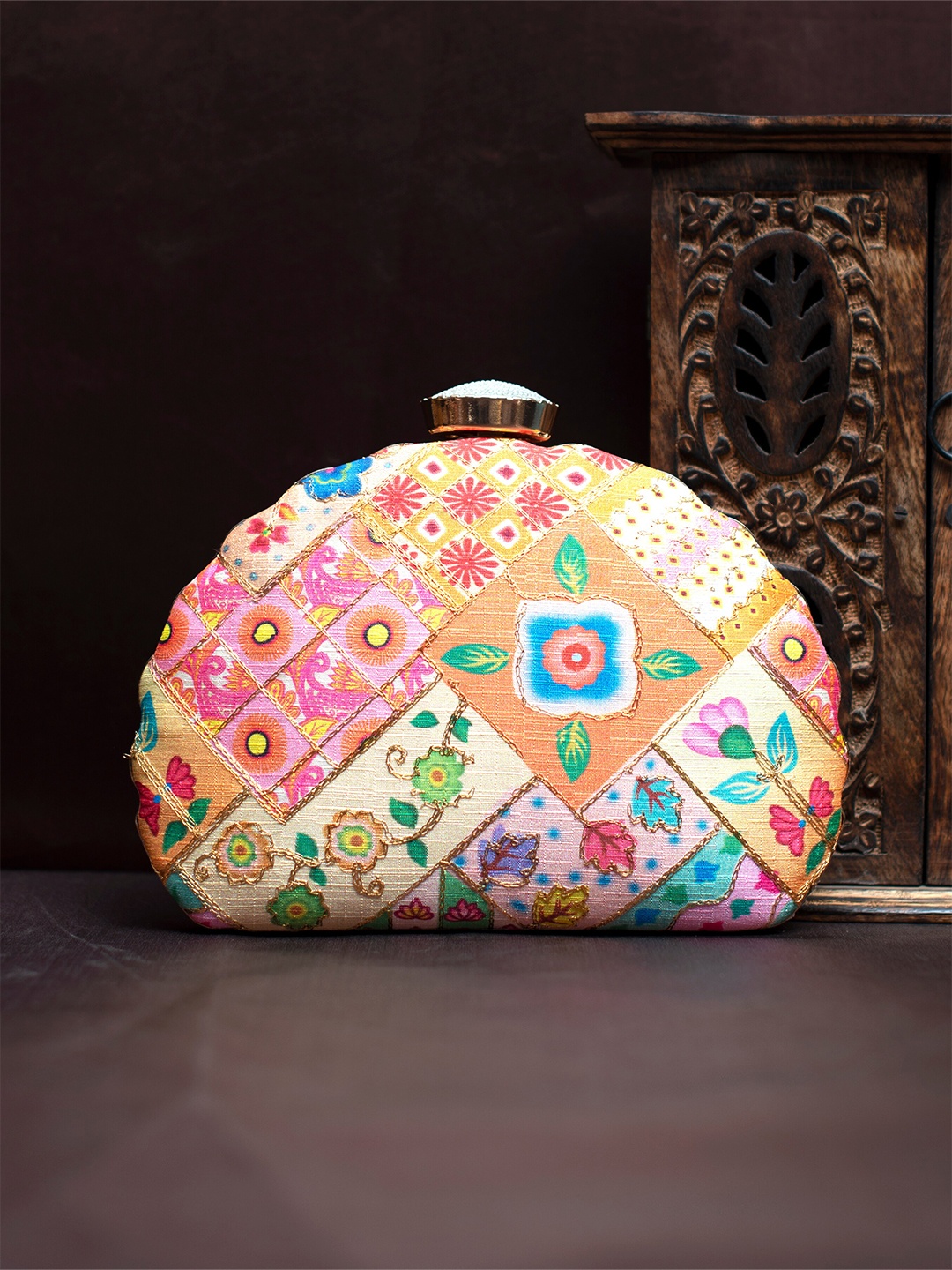 

ARTKLIM Embroidered Box Clutch, Orange