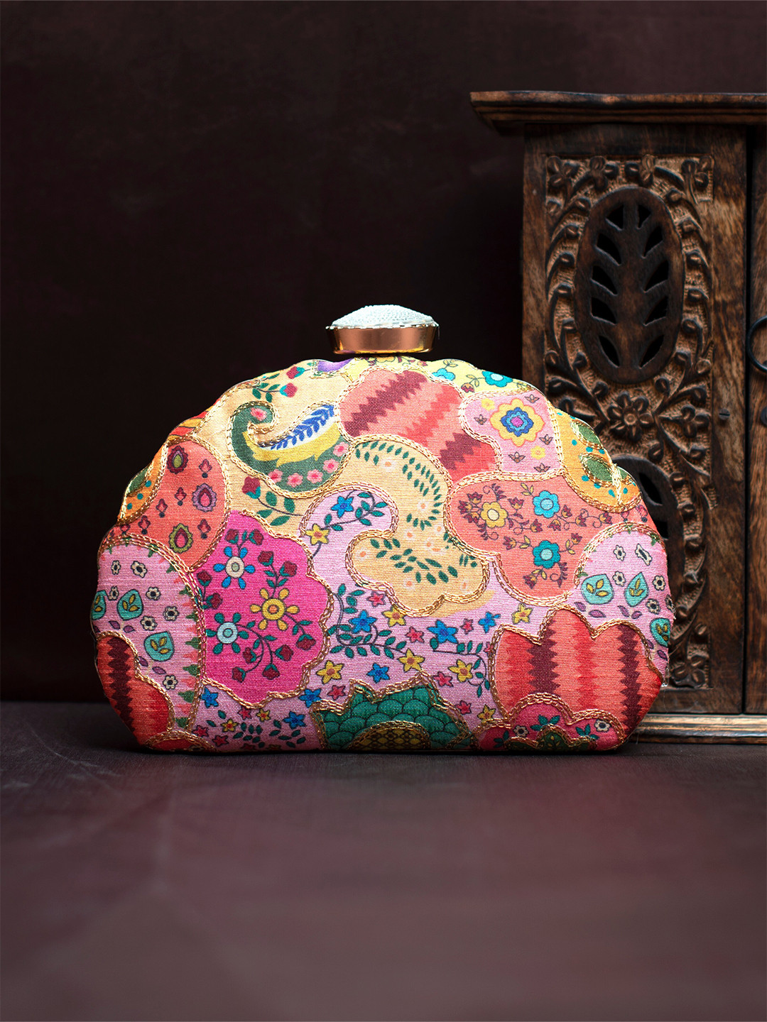 

ARTKLIM Embroidered Box Clutch, Yellow