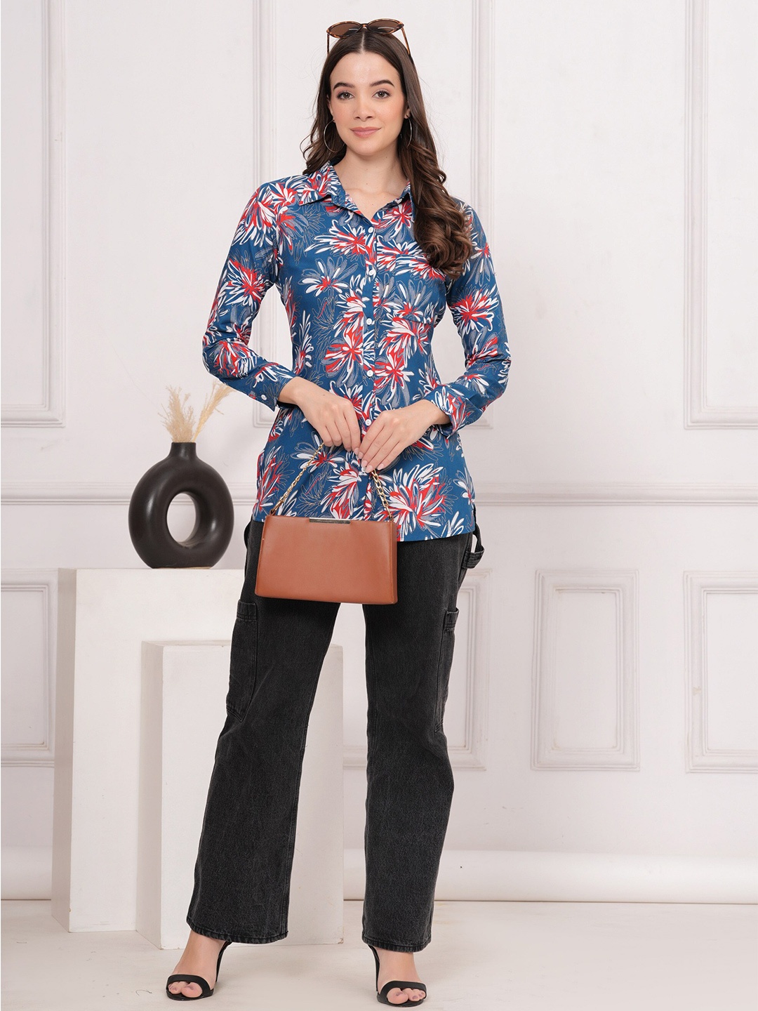 

PURSHOTTAM WALA Standard Fit Floral Printed Casual Shirt, Blue