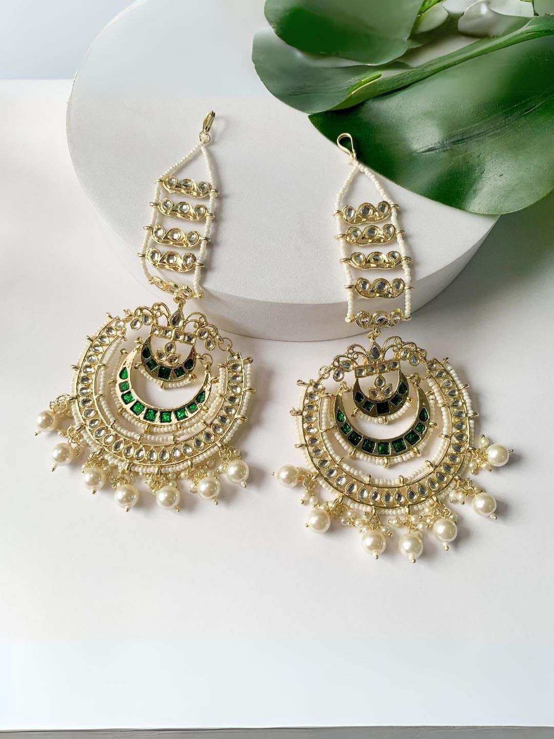

I Jewels Gold-Plated Beaded & Stone Studded Classic Chandbalis