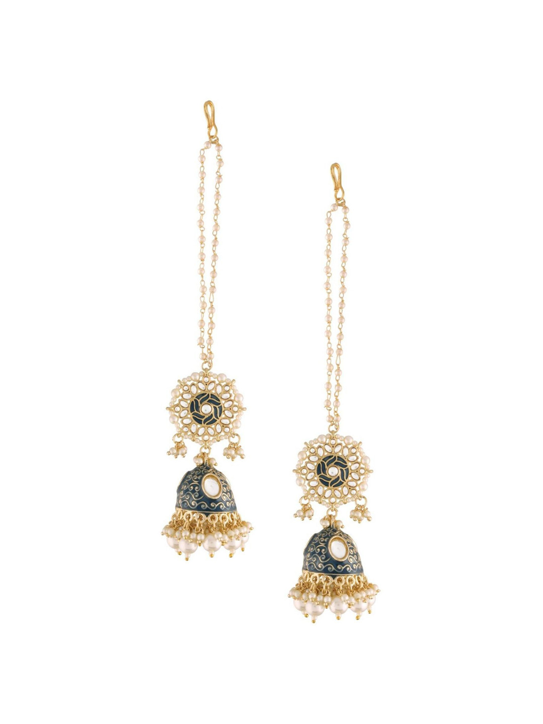 

I Jewels Gold-Plated Beaded Classic Jhumkas With Detachable Hair Chain