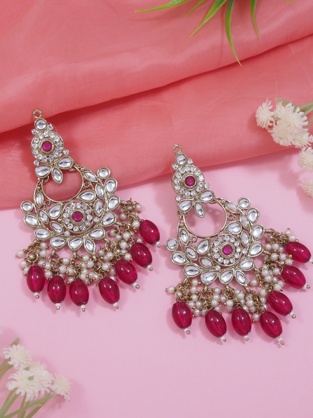 

I Jewels Gold-Plated Kundan Contemporary Chandbalis