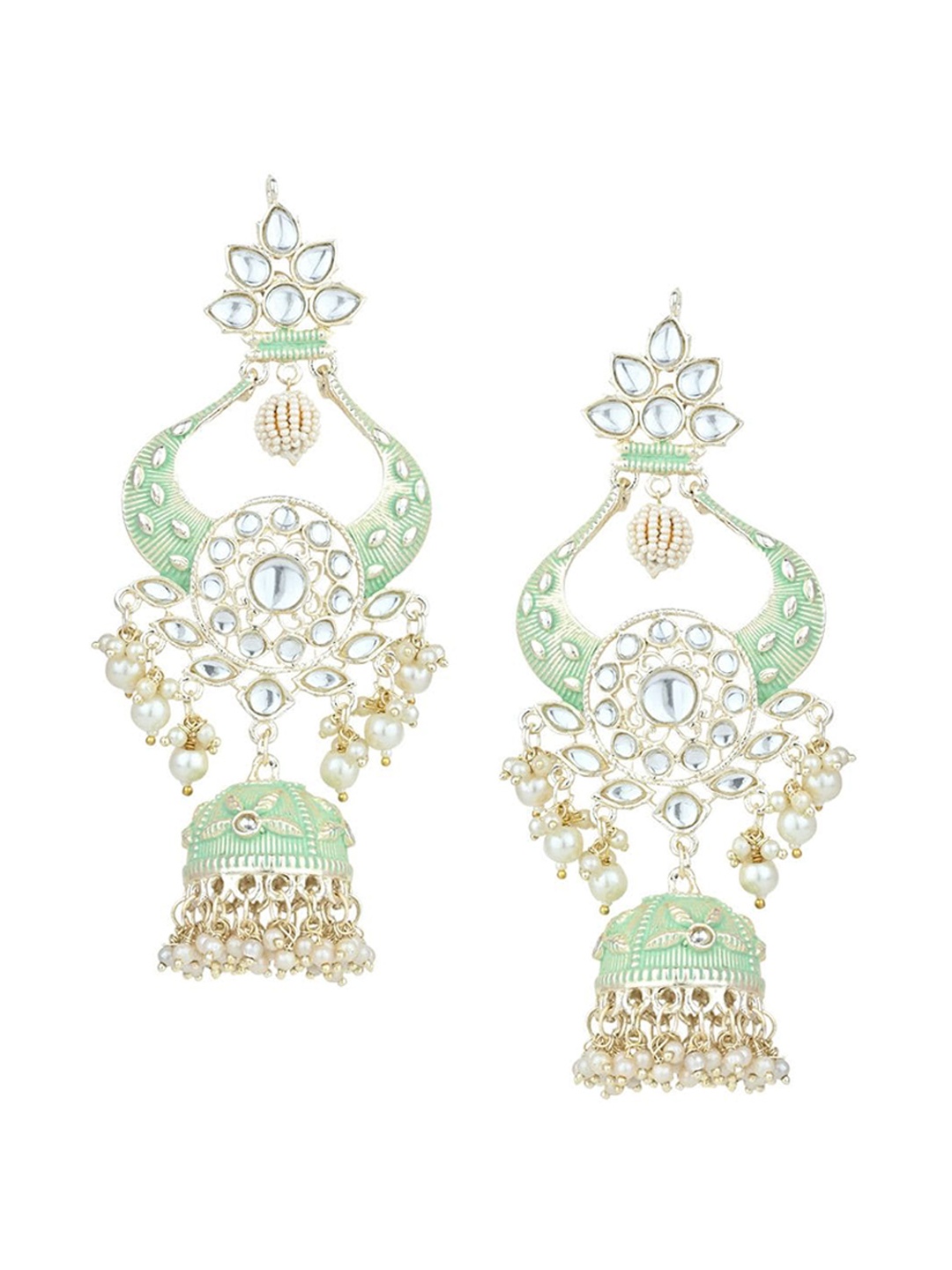 

I Jewels Gold Plated Kundan & Beaded Details Meenakari Jhumkas
