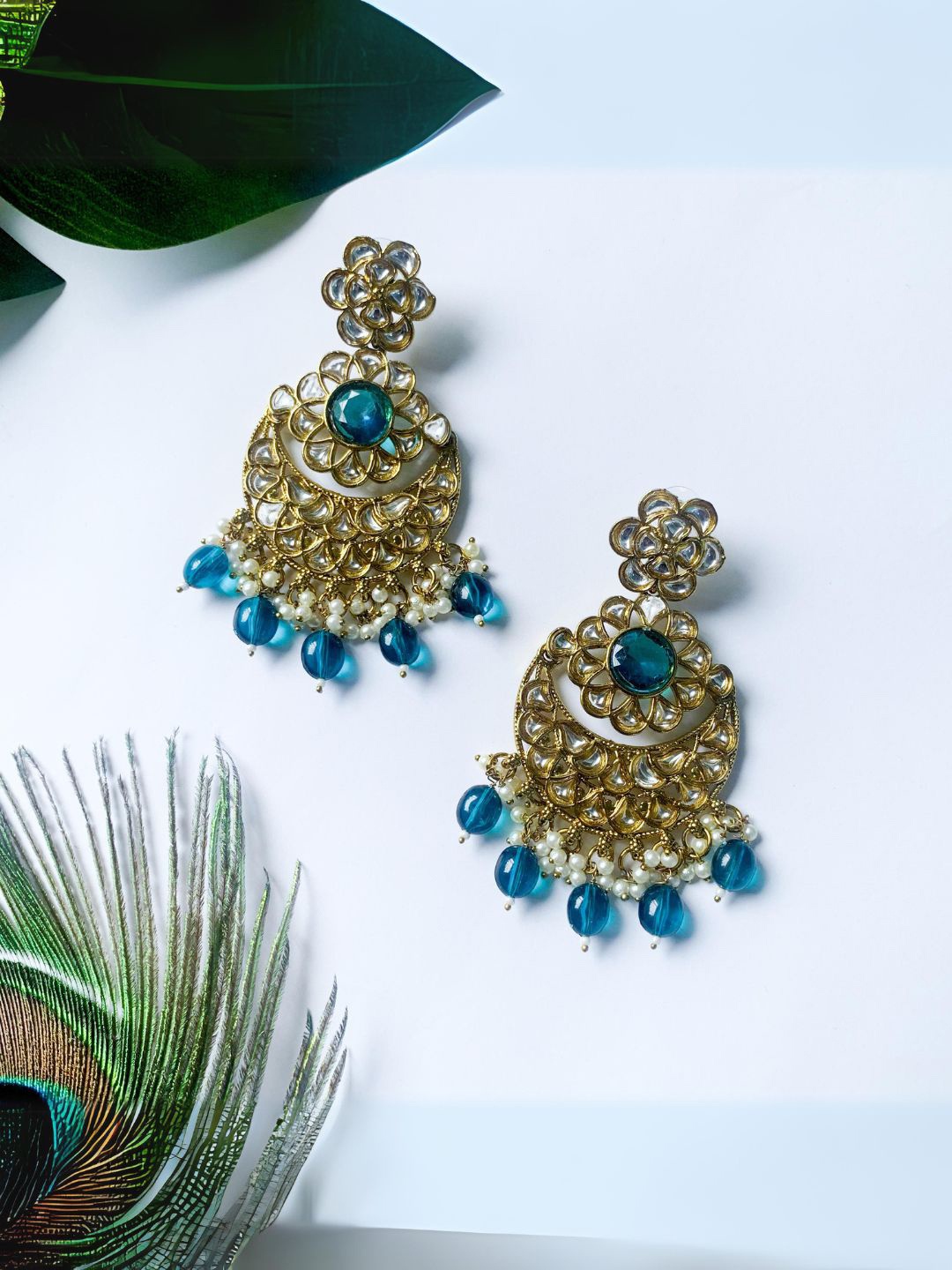 

I Jewels Gold-Plated Kundan Contemporary Chandbalis