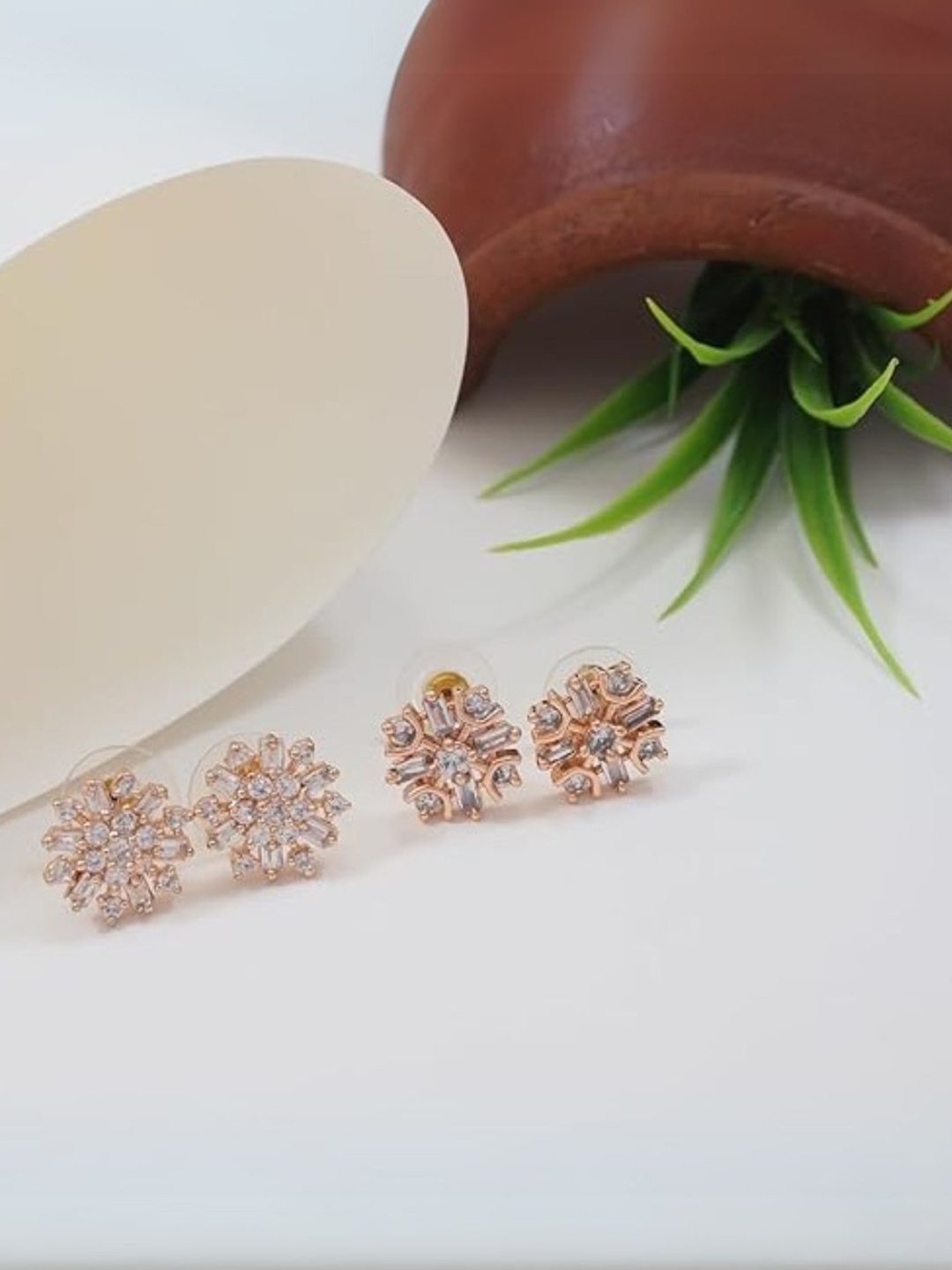 

I Jewels Rose Gold-Plated Cubic Zirconia Contemporary Studs Earrings