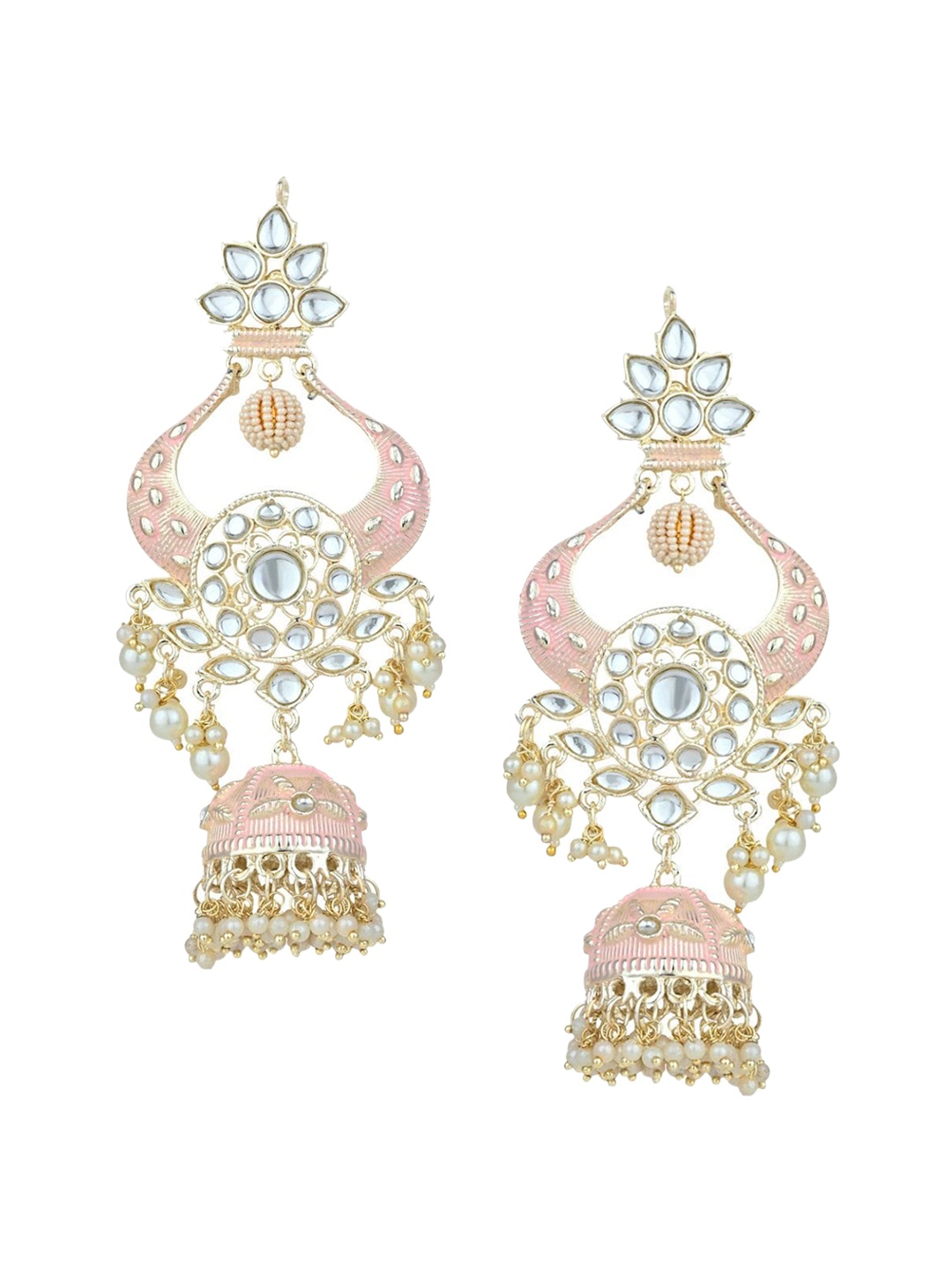 

I Jewels Gold-Plated Kundan Meenakari Contemporary Jhumkas