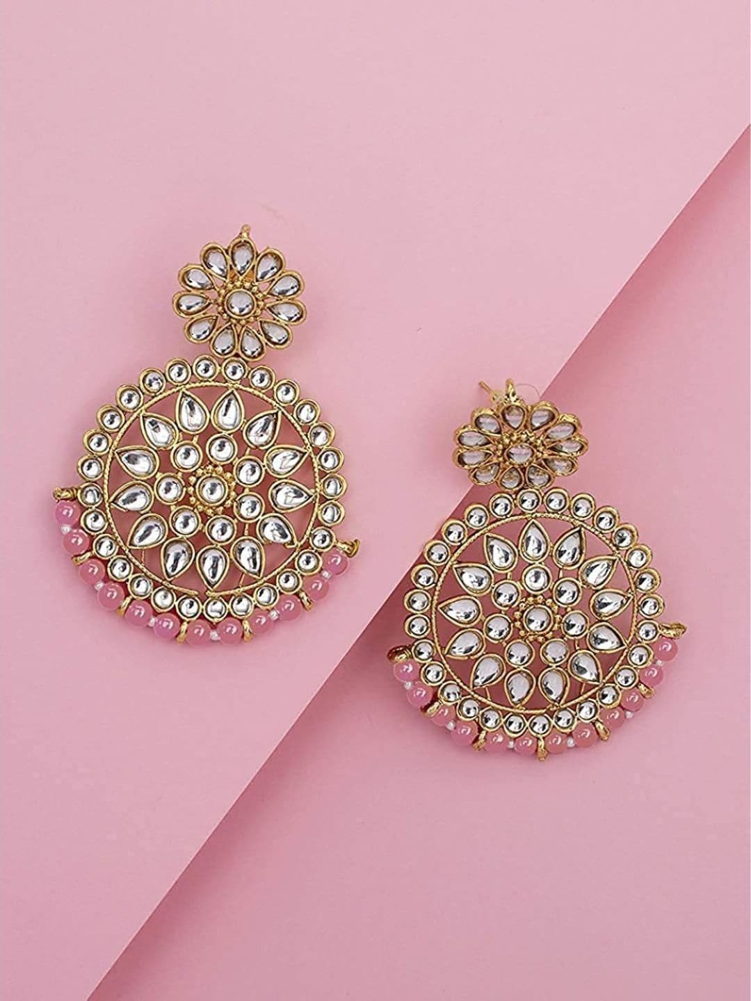 

I Jewels Gold-Plated Beaded & Stone Studded Classic Chandbalis