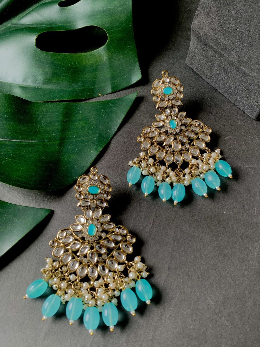

I Jewels Gold-Plated Kundan Contemporary Drop Earrings