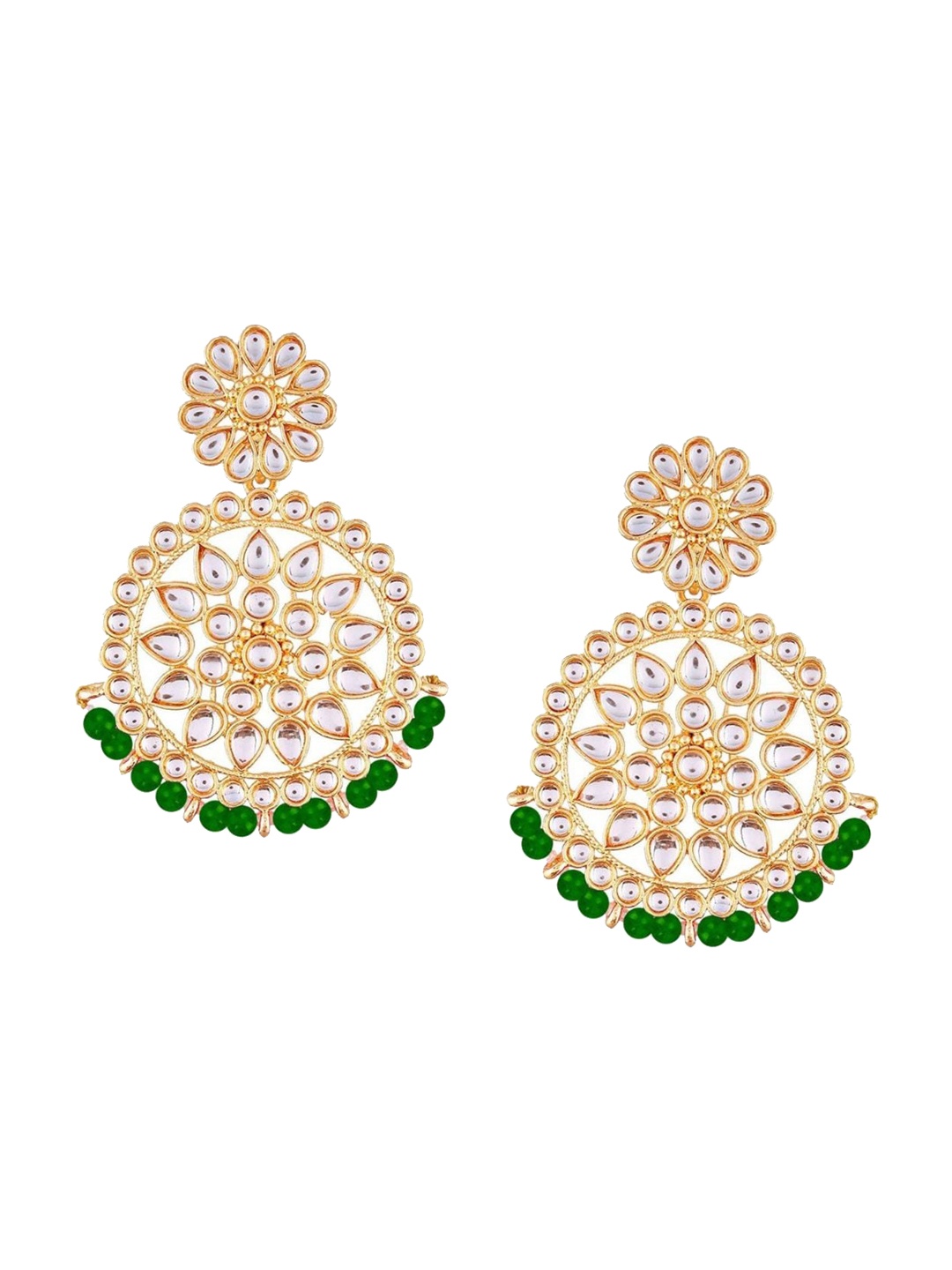 

I Jewels Gold-Plated Kundan-Studded & Beaded Contemporary Chandbalis