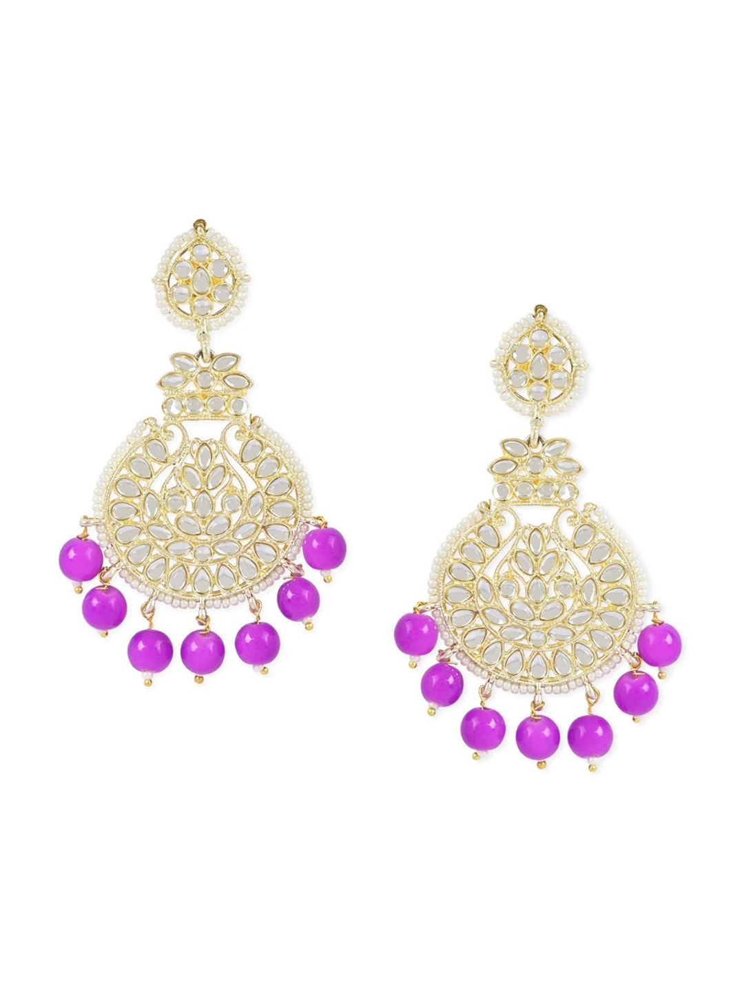 

I Jewels Gold-Plated Kundan Studded & Beaded Contemporary Chandbalis