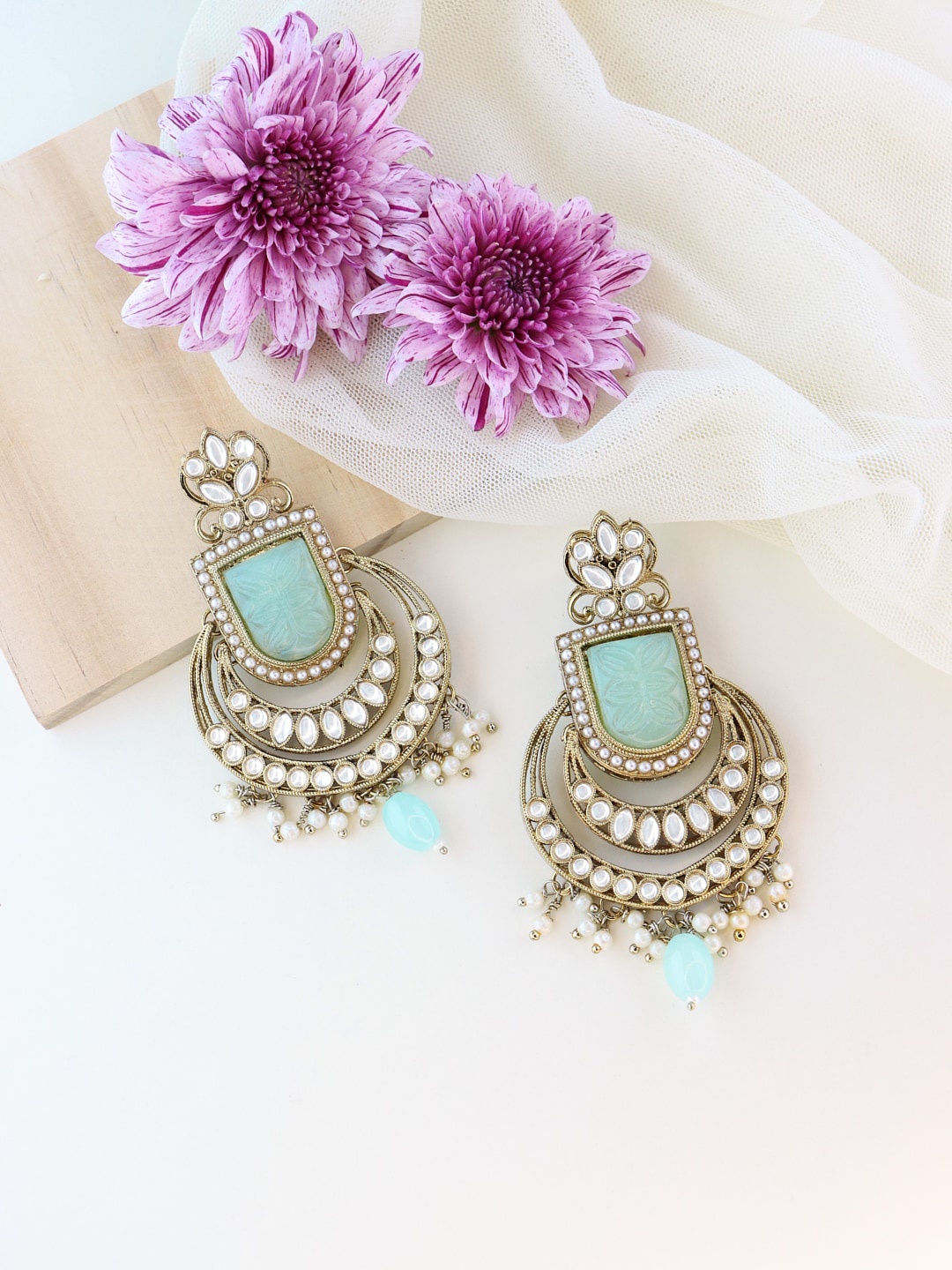 

I Jewels Gold-Plated Kundan Contemporary Chandbalis