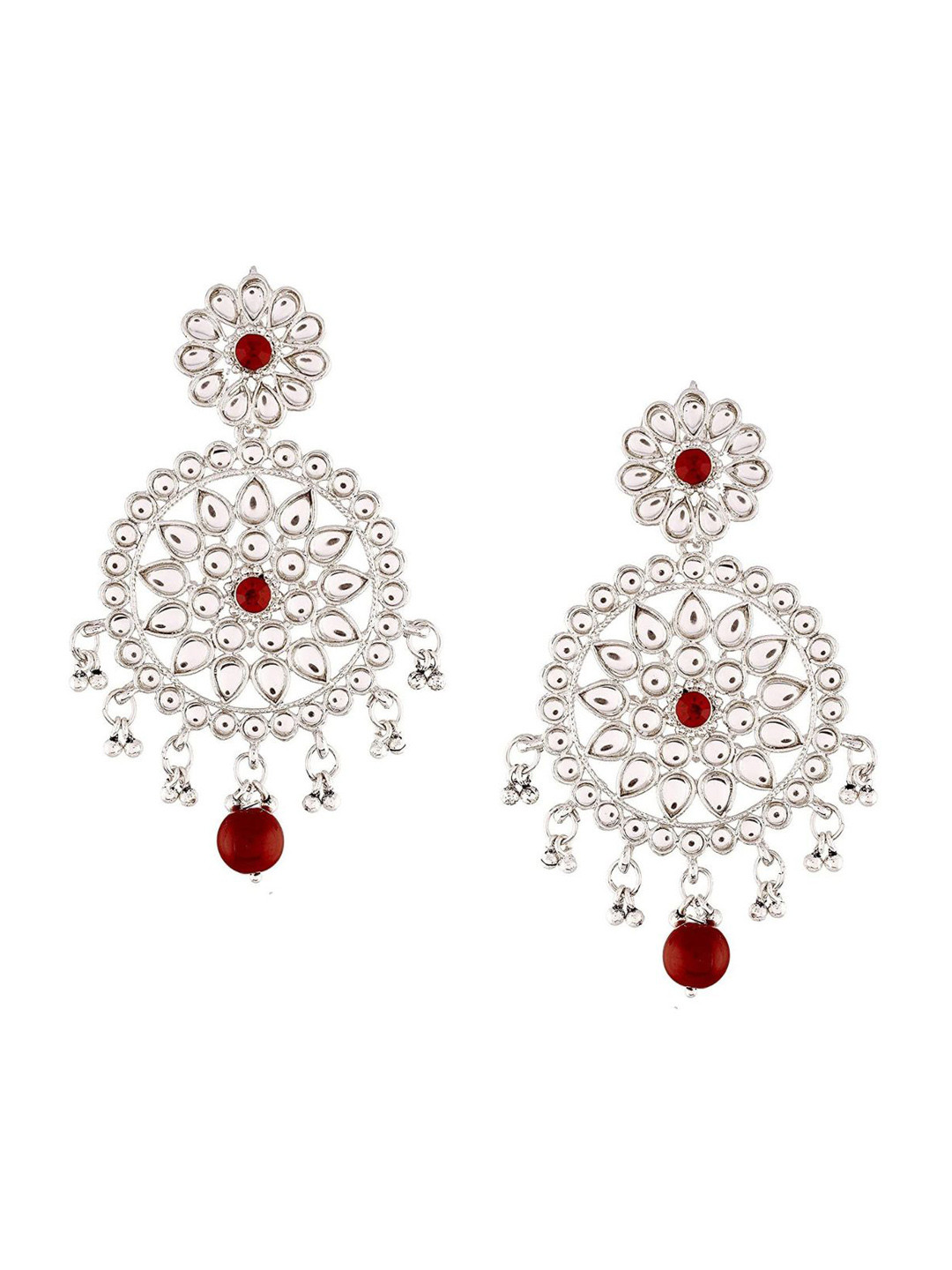 

I Jewels Silver-Plated Kundan-Studded & Beaded Contemporary Chandbalis