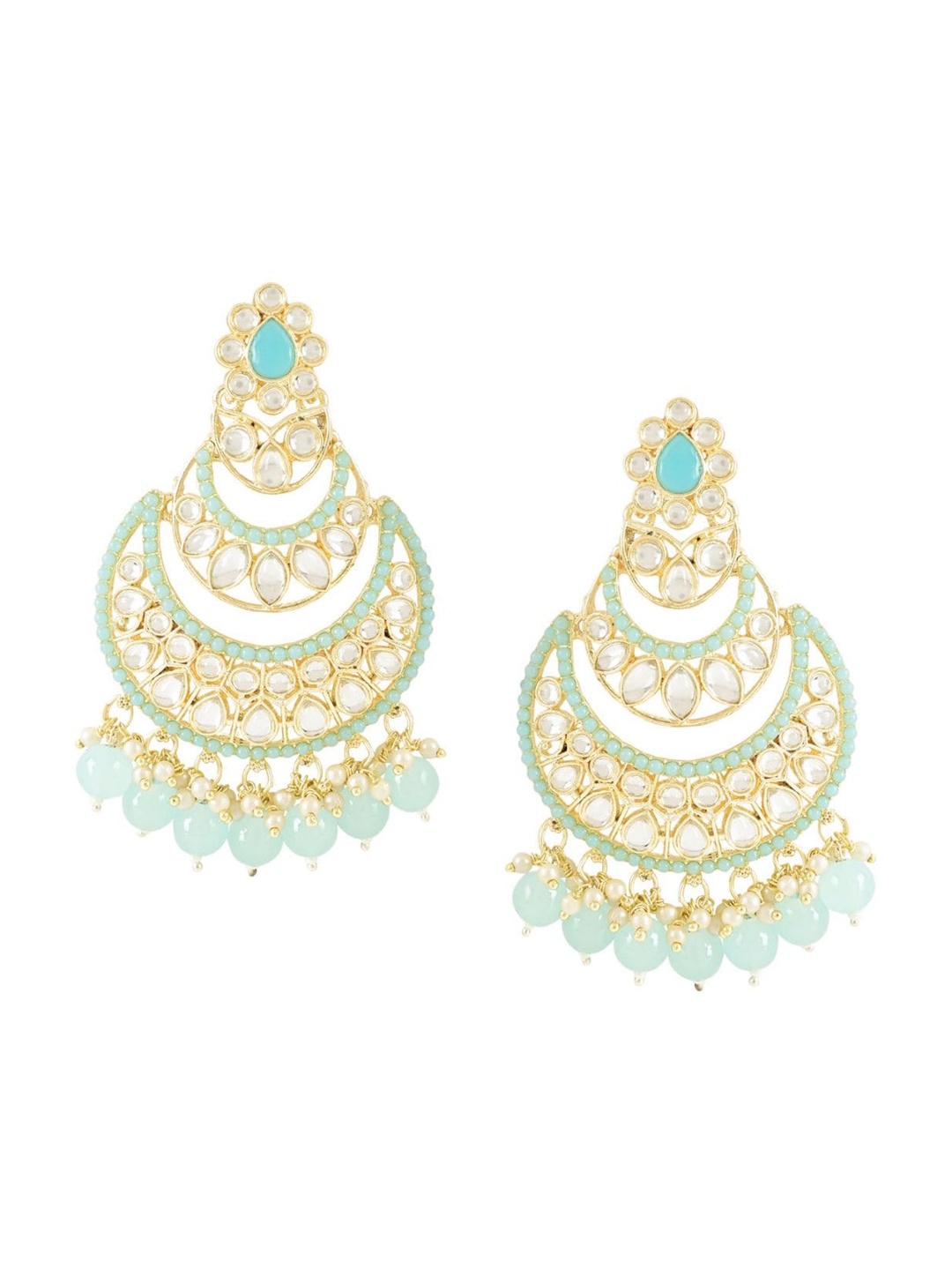 

I Jewels Gold-Plated Beaded & Stone Studded Classic Chandbalis